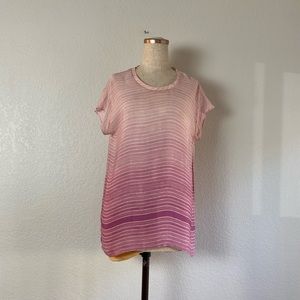VINCE pink ombré striped silk short sleeve top size extra small.